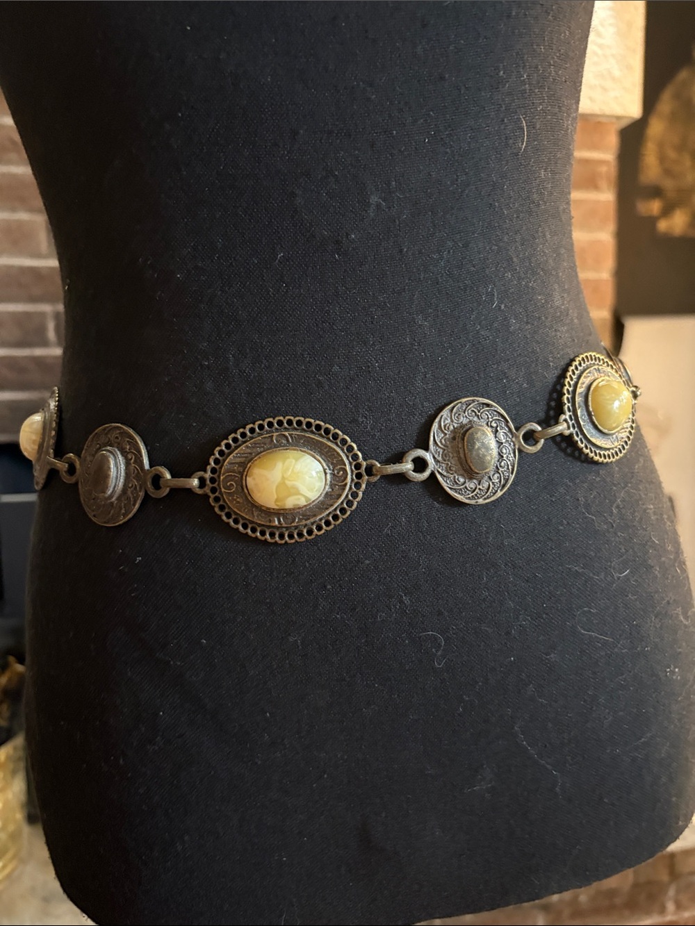 Vintage Yellow Stone Filigree Linked Waist Belt